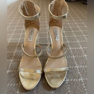 Rachel Zoe 3 Strap Metallic Gold High Heels